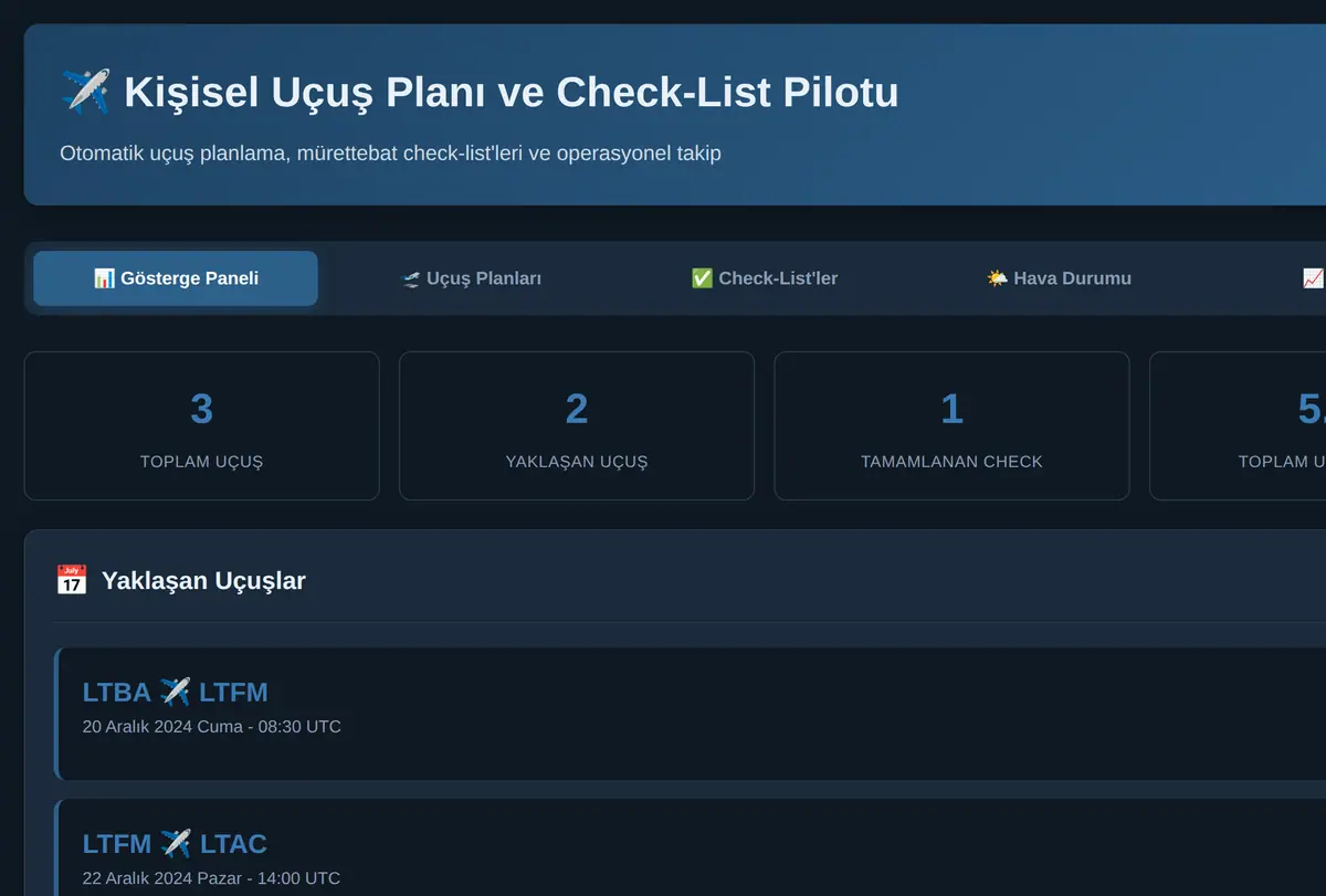 Kişisel Uçuş Planı ve Check-List Pilotu ekran görüntüsü
