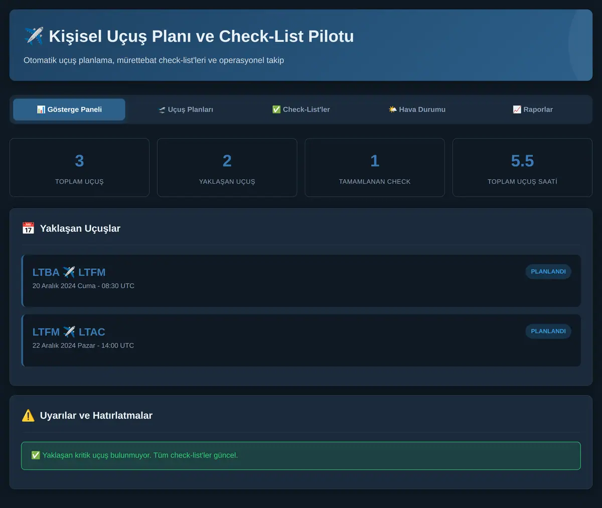 Kişisel Uçuş Planı ve Check-List Pilotu ekran görüntüsü 3