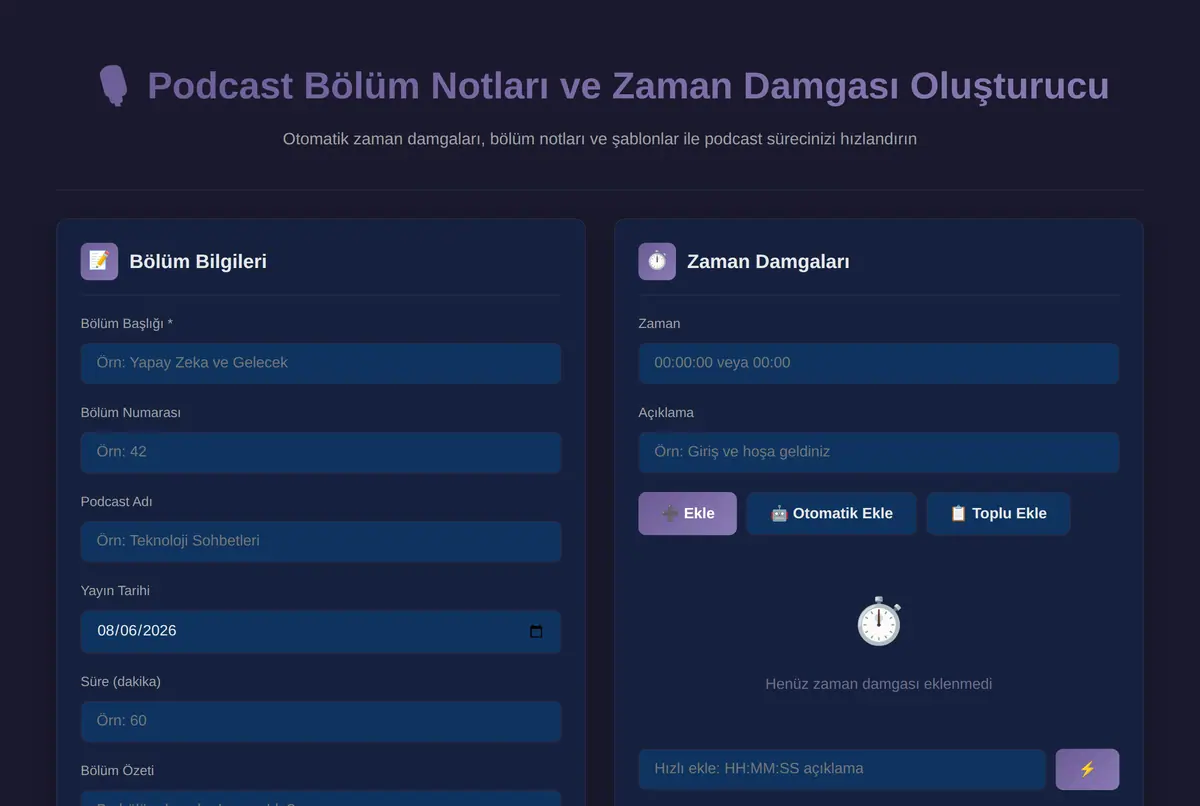 Podcast Bölüm Notları ve Zaman Damgası Oluşturucu ekran görüntüsü 2