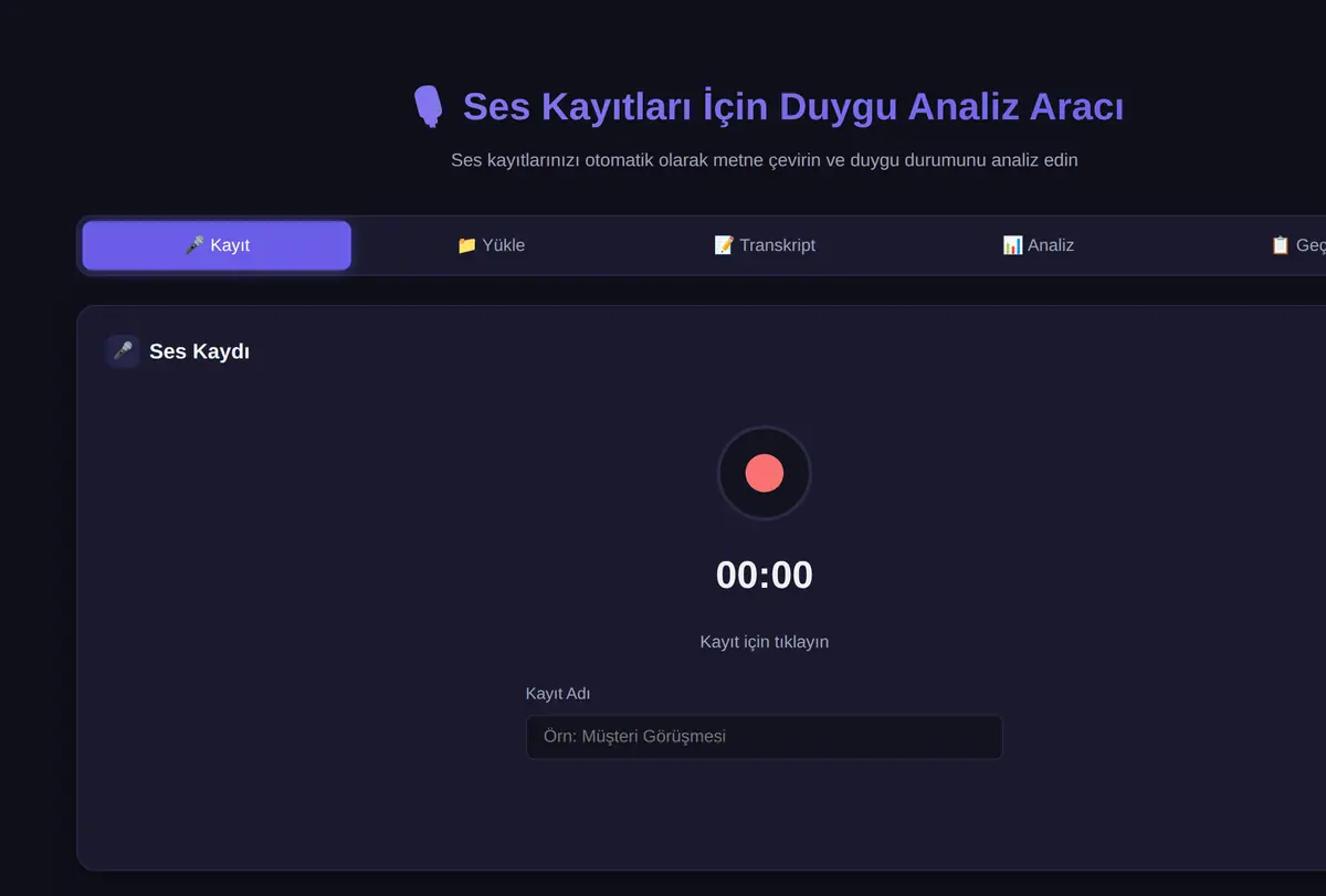 Ses Kayıtları İçin Duygu Analiz Aracı ekran görüntüsü