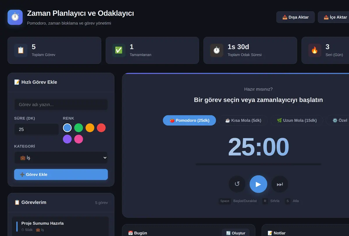 Zaman Planlayıcı ve Odaklayıcı Araç ekran görüntüsü