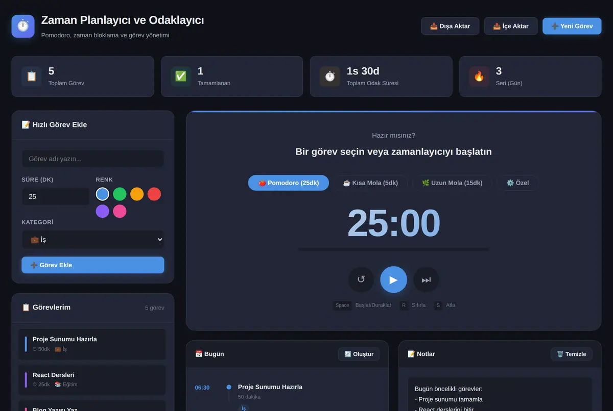 Zaman Planlayıcı ve Odaklayıcı Araç ekran görüntüsü 2