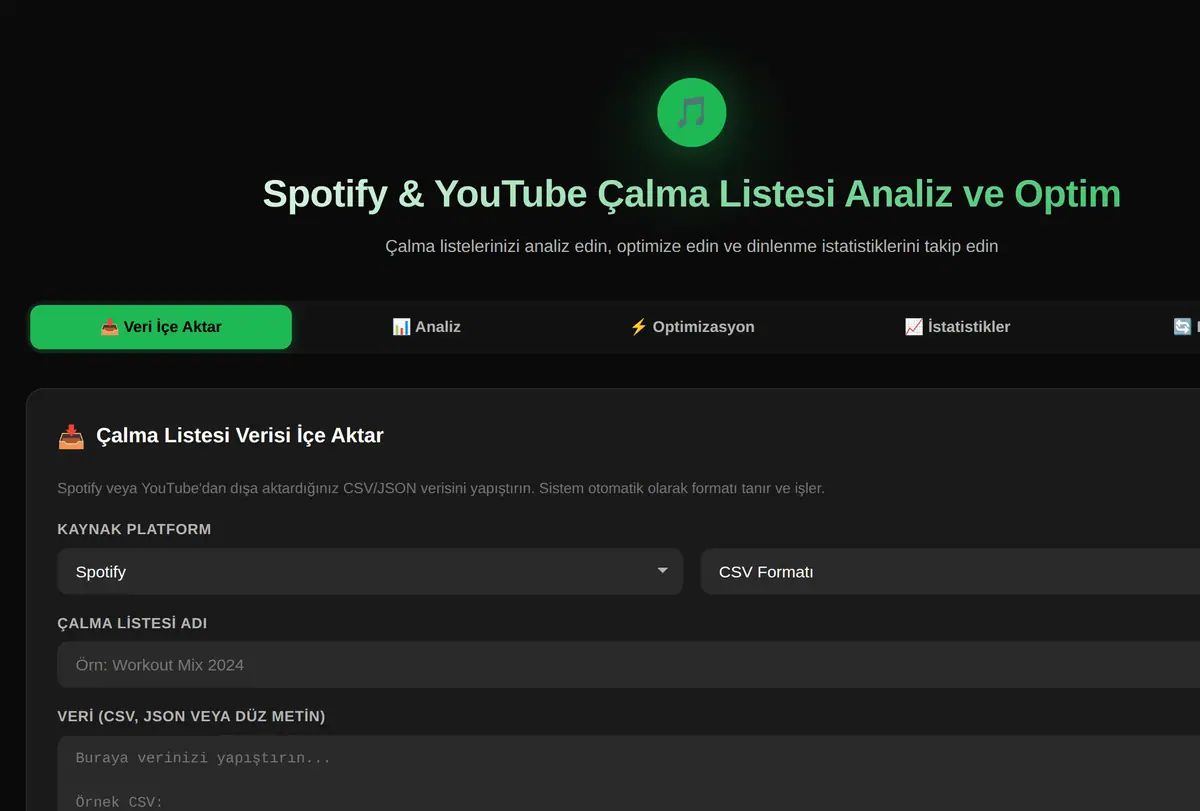 Spotify & YouTube Çalma Listesi Analiz ve Optim ekran görüntüsü