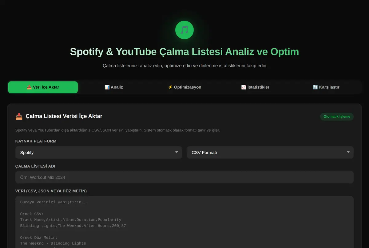 Spotify & YouTube Çalma Listesi Analiz ve Optim ekran görüntüsü 2