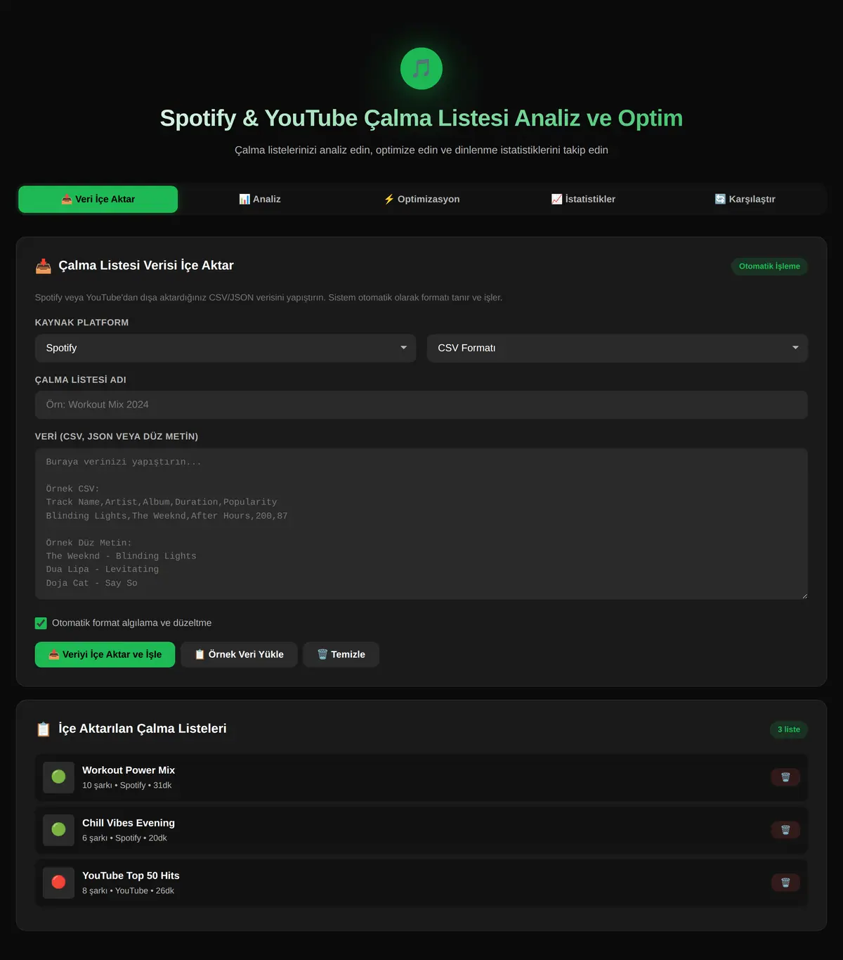Spotify & YouTube Çalma Listesi Analiz ve Optim ekran görüntüsü 3