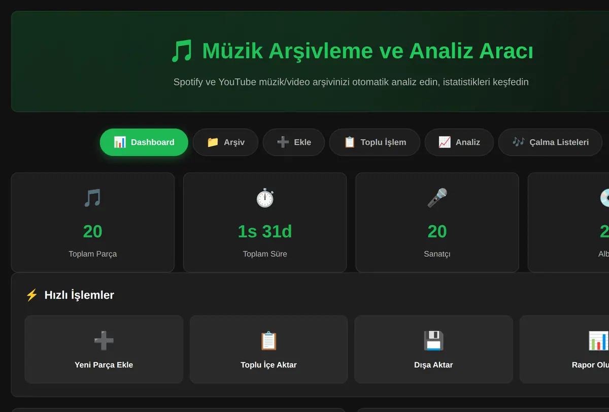 Müzik Arşivleme ve Analiz Aracı ekran görüntüsü