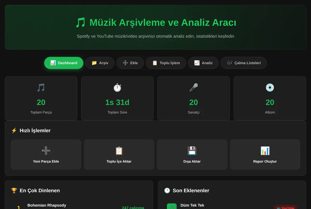 Müzik Arşivleme ve Analiz Aracı ekran görüntüsü 2