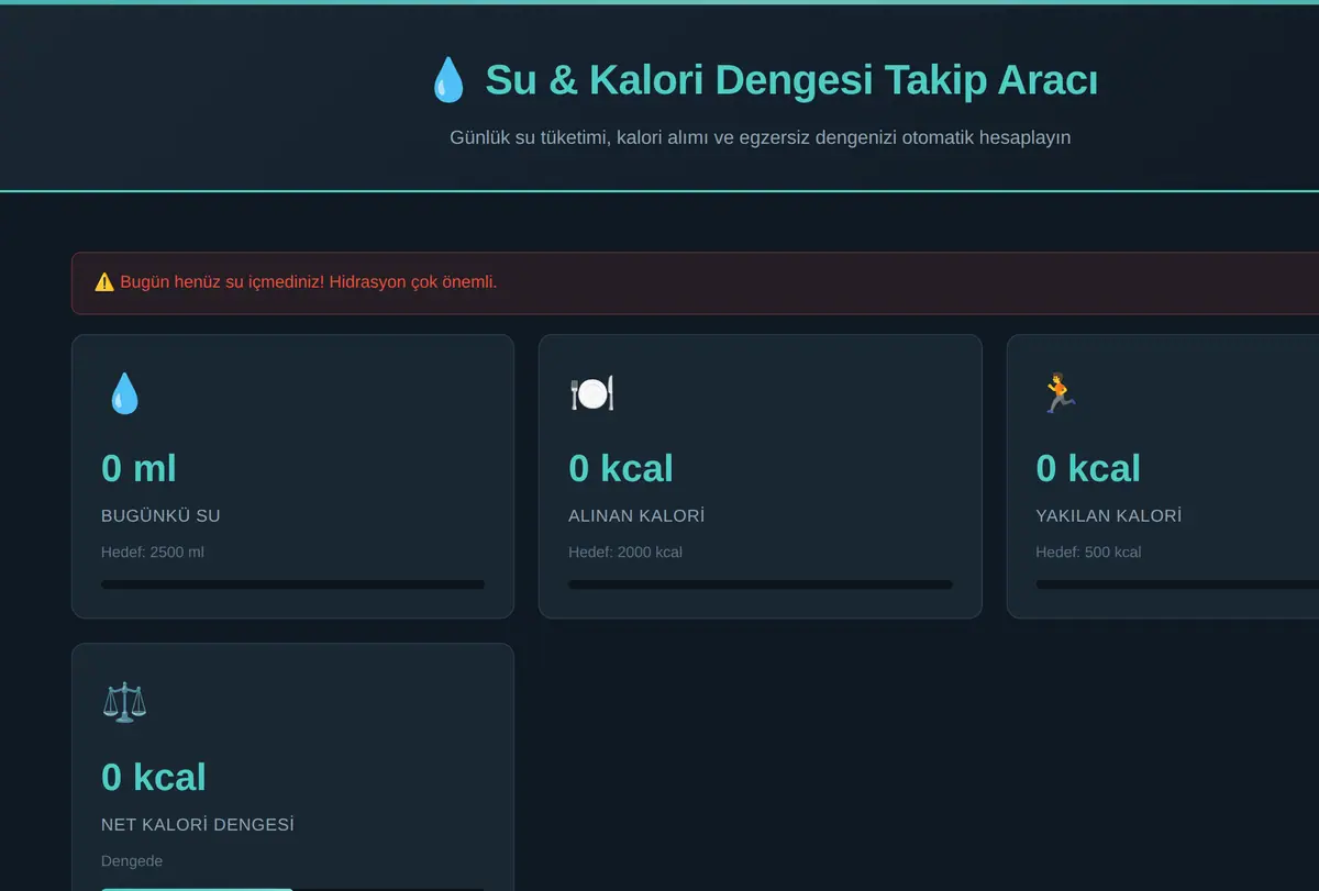 Su & Kalori Dengesi Takip Aracı ekran görüntüsü