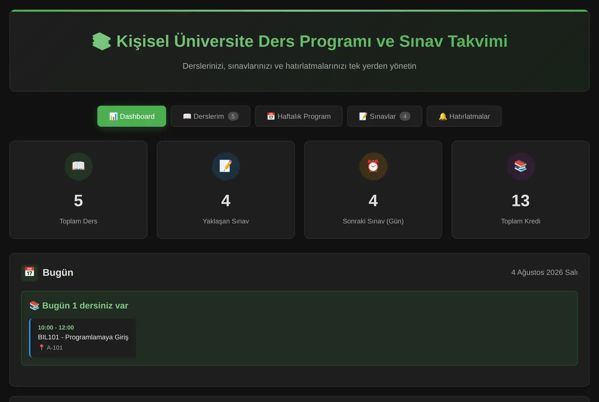 Kişisel Üniversite Ders Programı ve Sınav Takvimi ekran görüntüsü 2