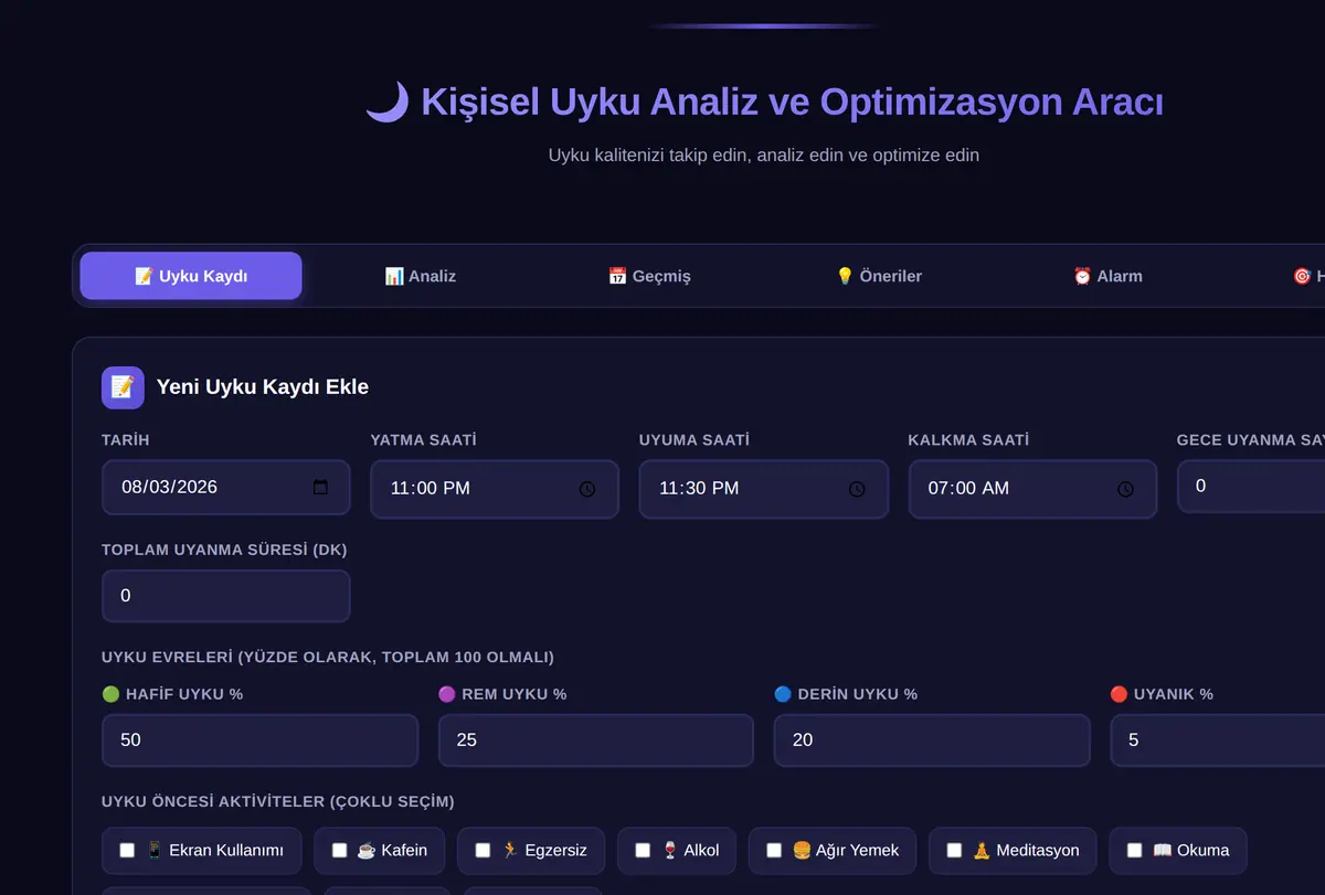 Kişisel Uyku Analiz ve Optimizasyon Aracı ekran görüntüsü