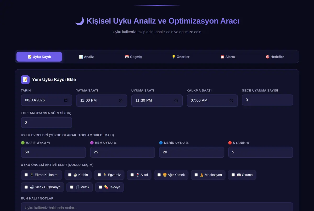 Kişisel Uyku Analiz ve Optimizasyon Aracı ekran görüntüsü 2