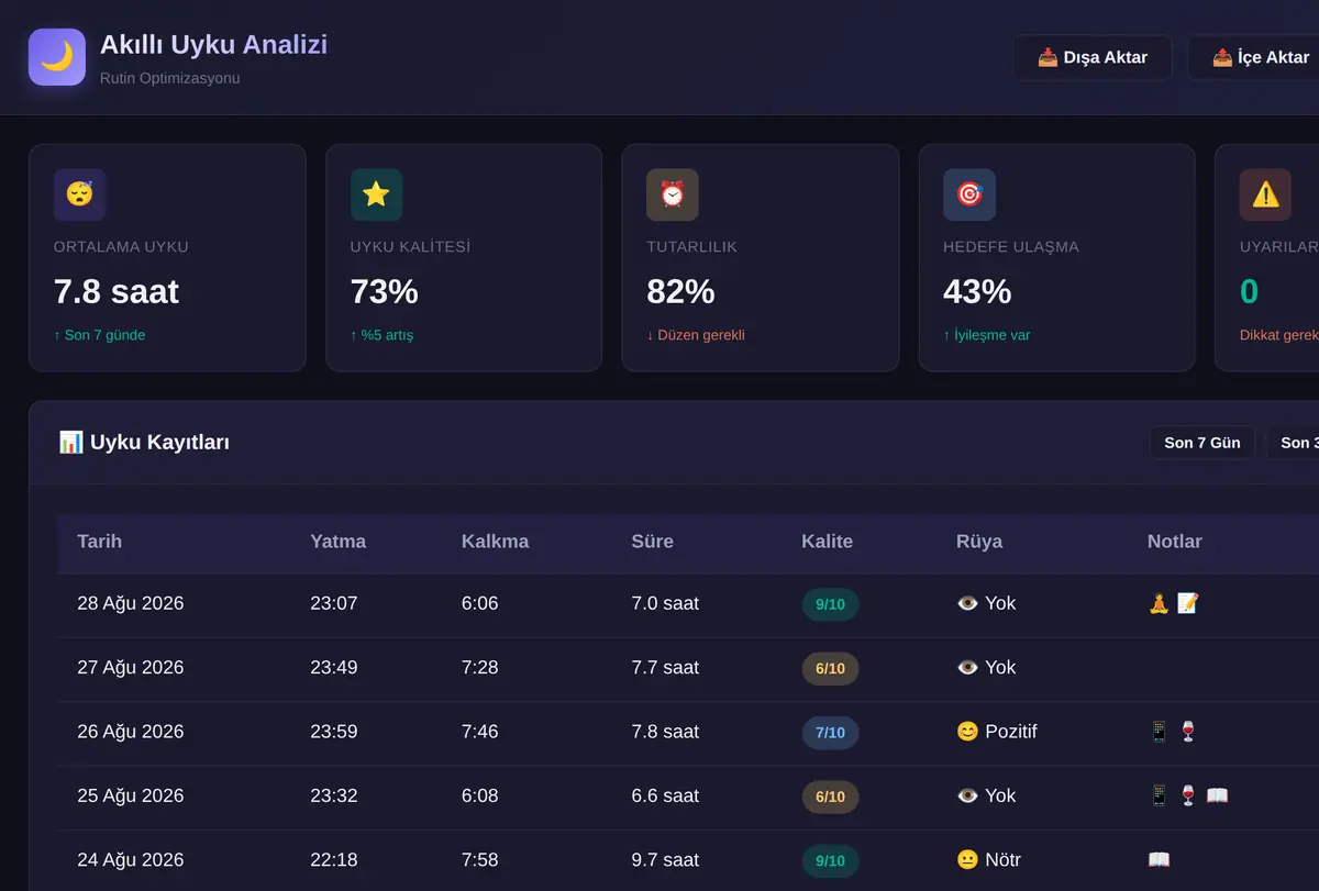Akıllı Uyku Analizi ve Rutin Optimizasyonu ekran görüntüsü