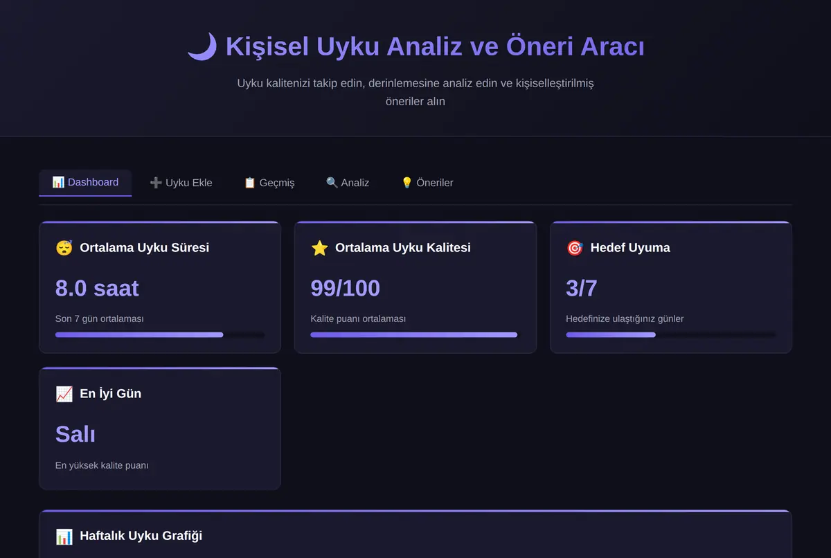 Kişisel Uyku Analiz ve Öneri Aracı ekran görüntüsü 2