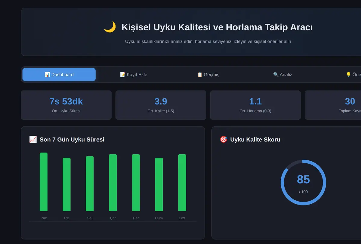Kişisel Uyku Kalitesi ve Horlama Takip Aracı ekran görüntüsü