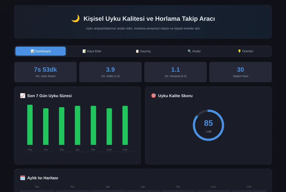 Kişisel Uyku Kalitesi ve Horlama Takip Aracı ekran görüntüsü 2