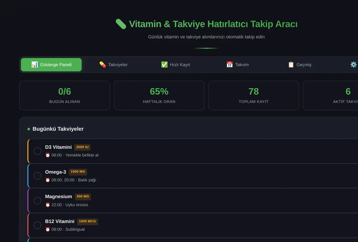 Vitamin & Takviye Hatırlatıcı Takip Aracı ekran görüntüsü