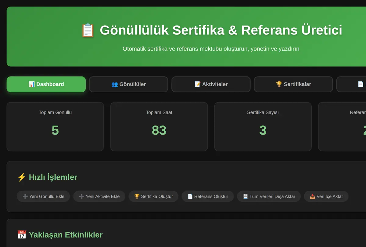 Gönüllülük Sertifika & Referans Üretici ekran görüntüsü