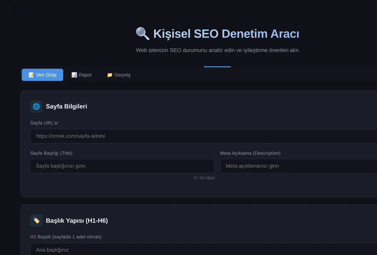 Kişisel SEO Denetim Aracı ekran görüntüsü