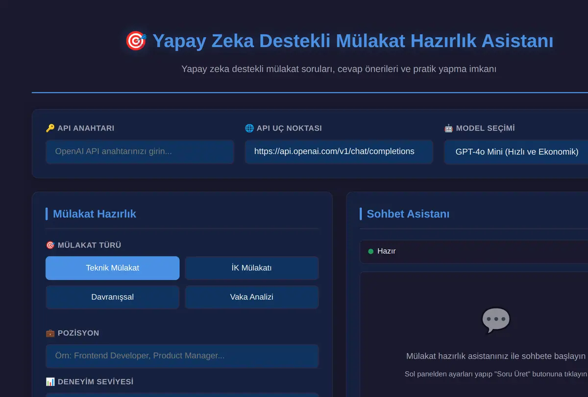 Yapay Zeka Destekli Mülakat Hazırlık Asistanı ekran görüntüsü