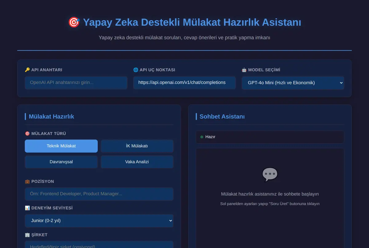 Yapay Zeka Destekli Mülakat Hazırlık Asistanı ekran görüntüsü 2