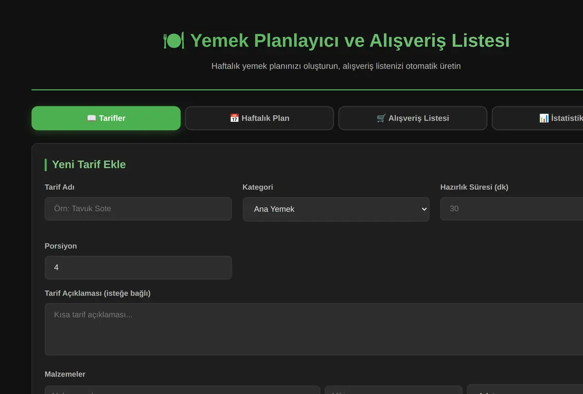 Yemek Planlayıcı ve Alışveriş Listesi ekran görüntüsü