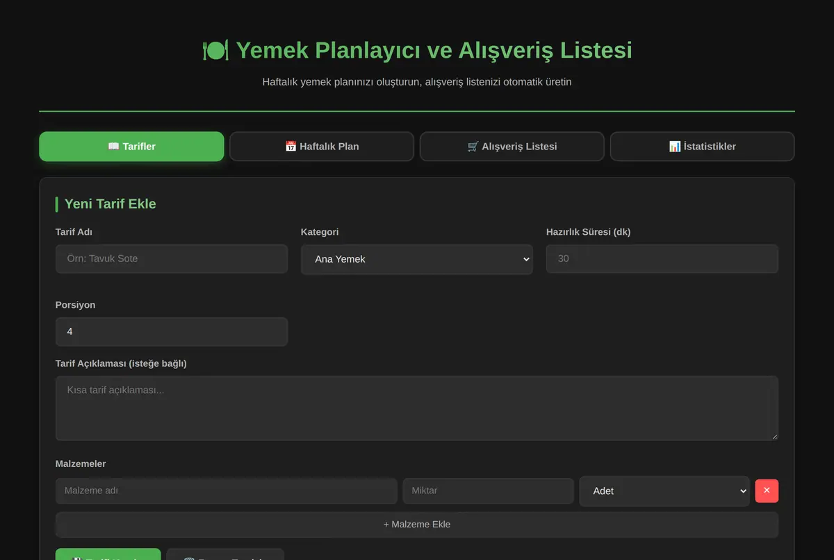 Yemek Planlayıcı ve Alışveriş Listesi ekran görüntüsü 2