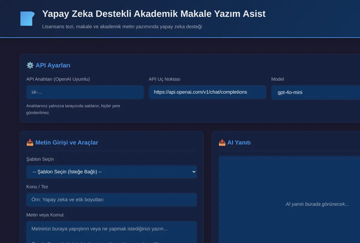 Yapay Zeka Destekli Akademik Makale Yazım Asist ekran görüntüsü
