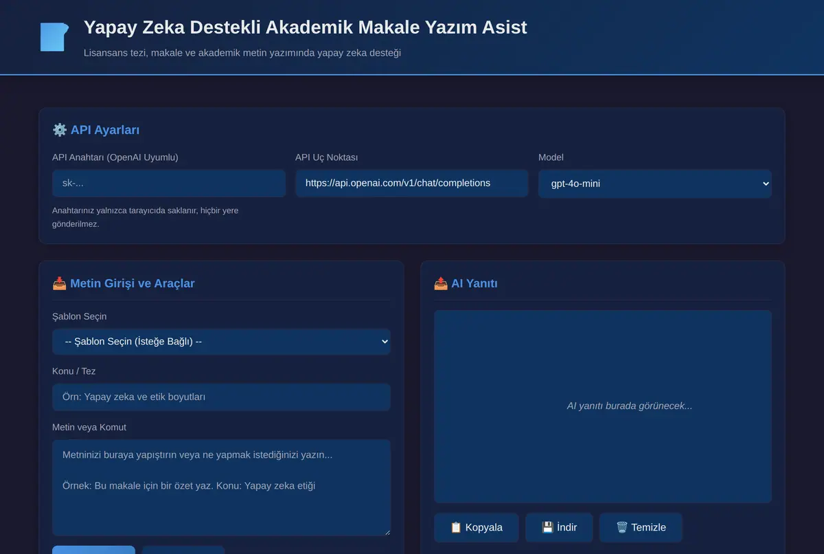 Yapay Zeka Destekli Akademik Makale Yazım Asist ekran görüntüsü 2