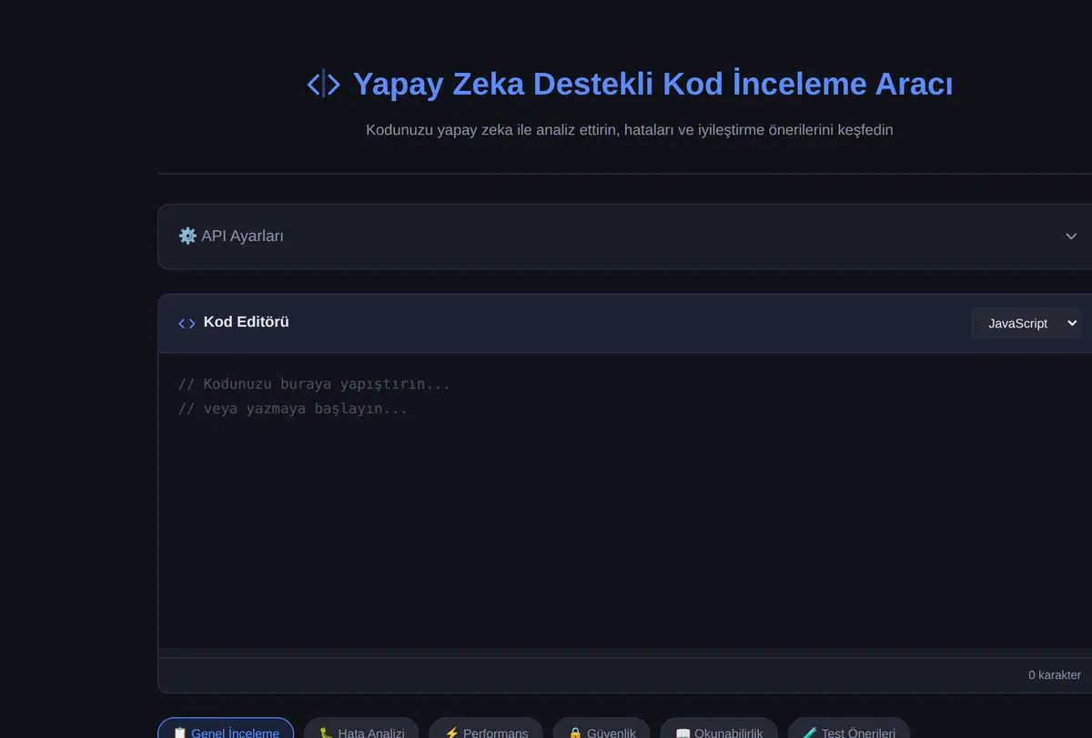 Yapay Zeka Destekli Kod İnceleme Aracı ekran görüntüsü