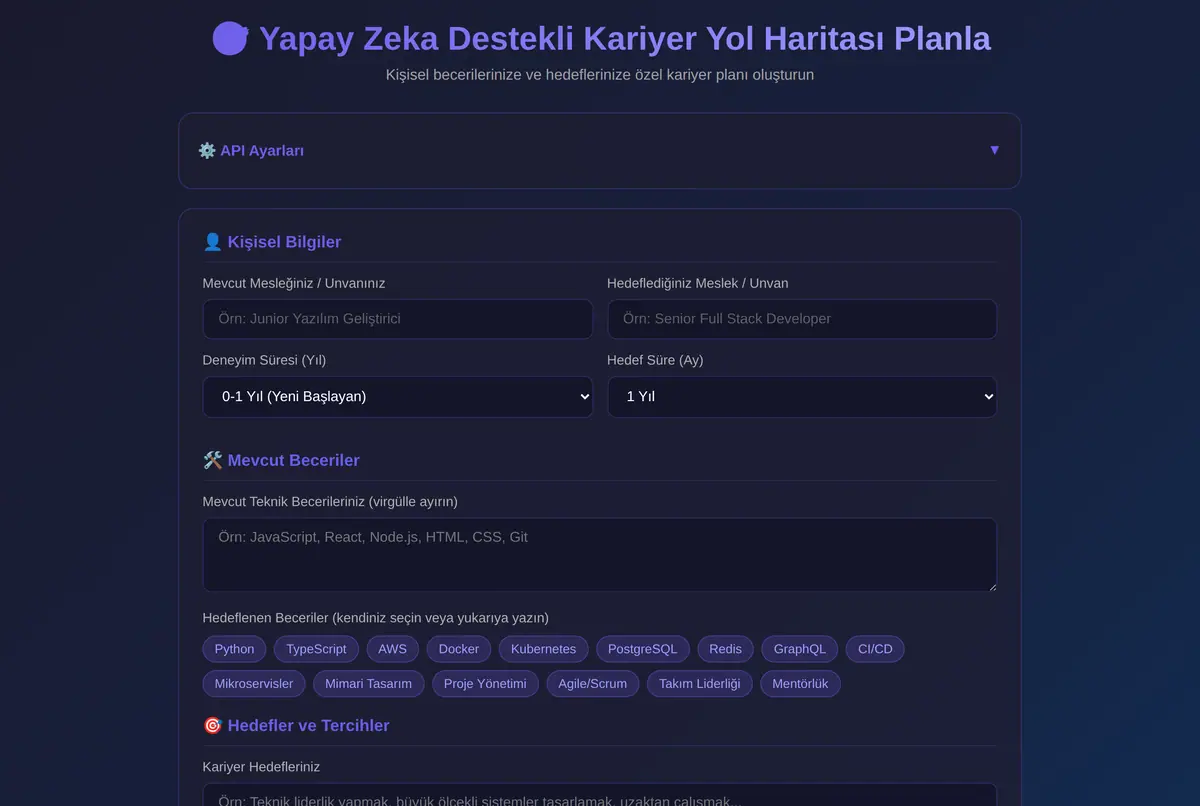 Yapay Zeka Destekli Kariyer Yol Haritası Planla ekran görüntüsü 2