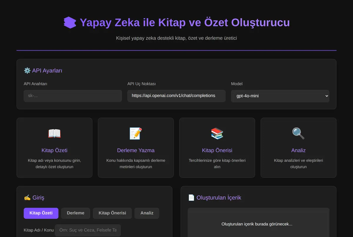 Yapay Zeka ile Kitap ve Özet Oluşturucu ekran görüntüsü 2