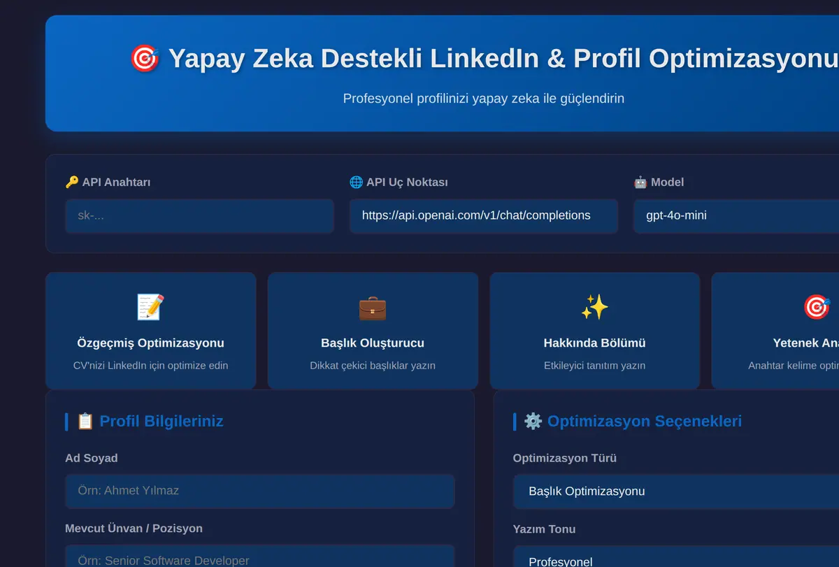 Yapay Zeka Destekli LinkedIn & Profil Optimizasyonu ekran görüntüsü