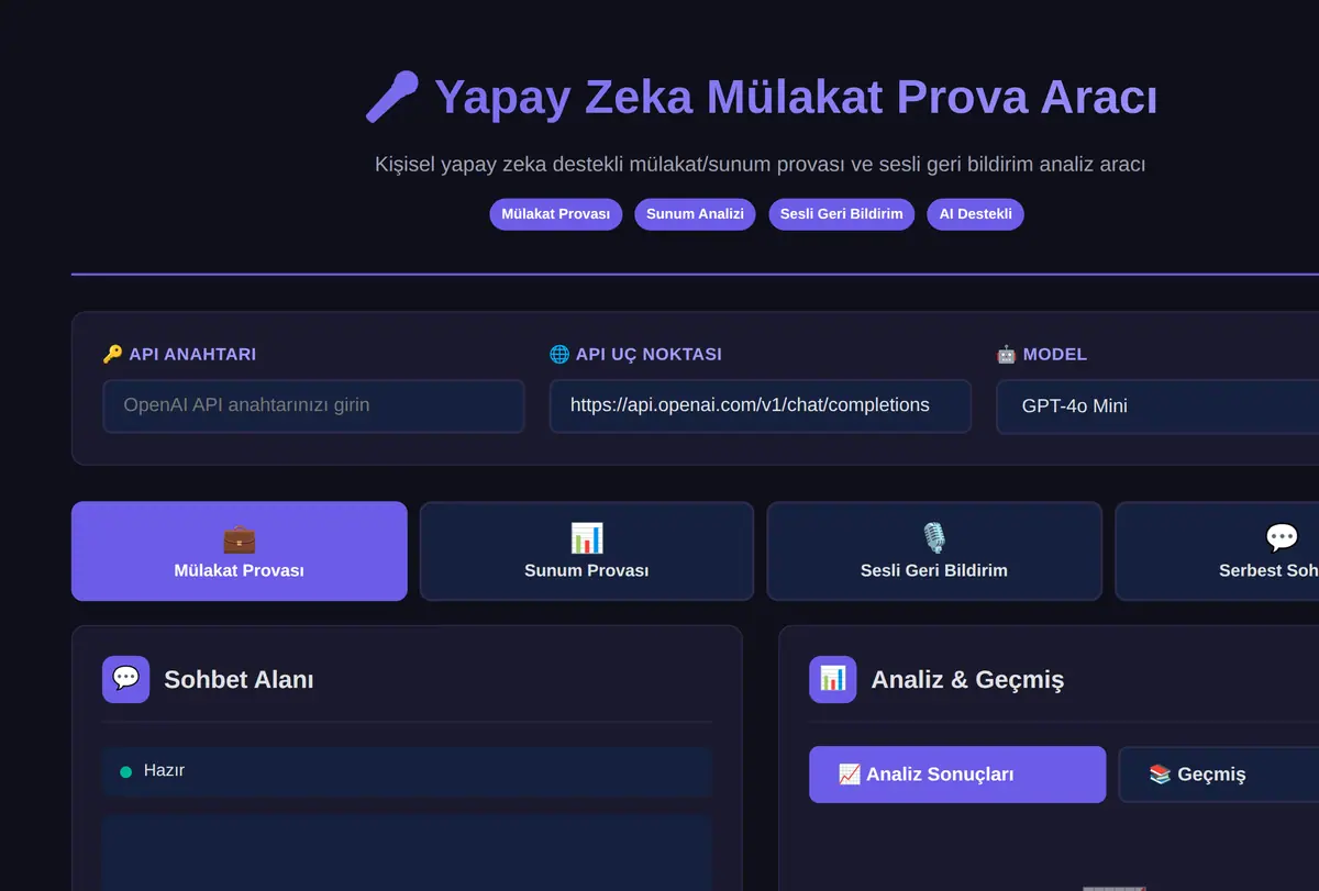 Yapay Zeka Mülakat Prova Aracı ekran görüntüsü