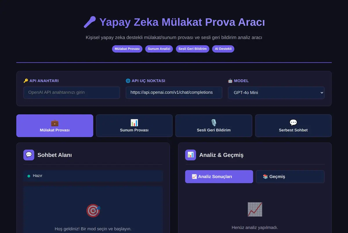 Yapay Zeka Mülakat Prova Aracı ekran görüntüsü 2