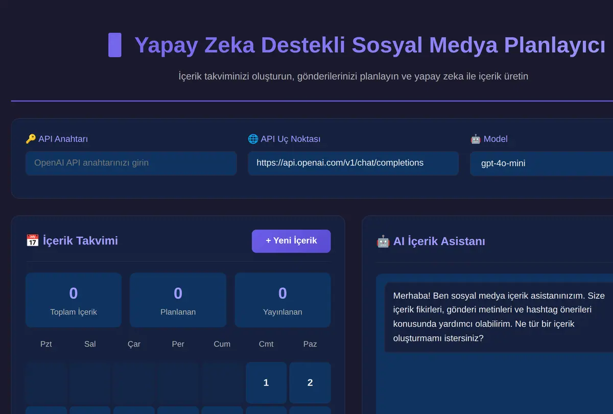 Yapay Zeka Destekli Sosyal Medya Planlayıcı ekran görüntüsü