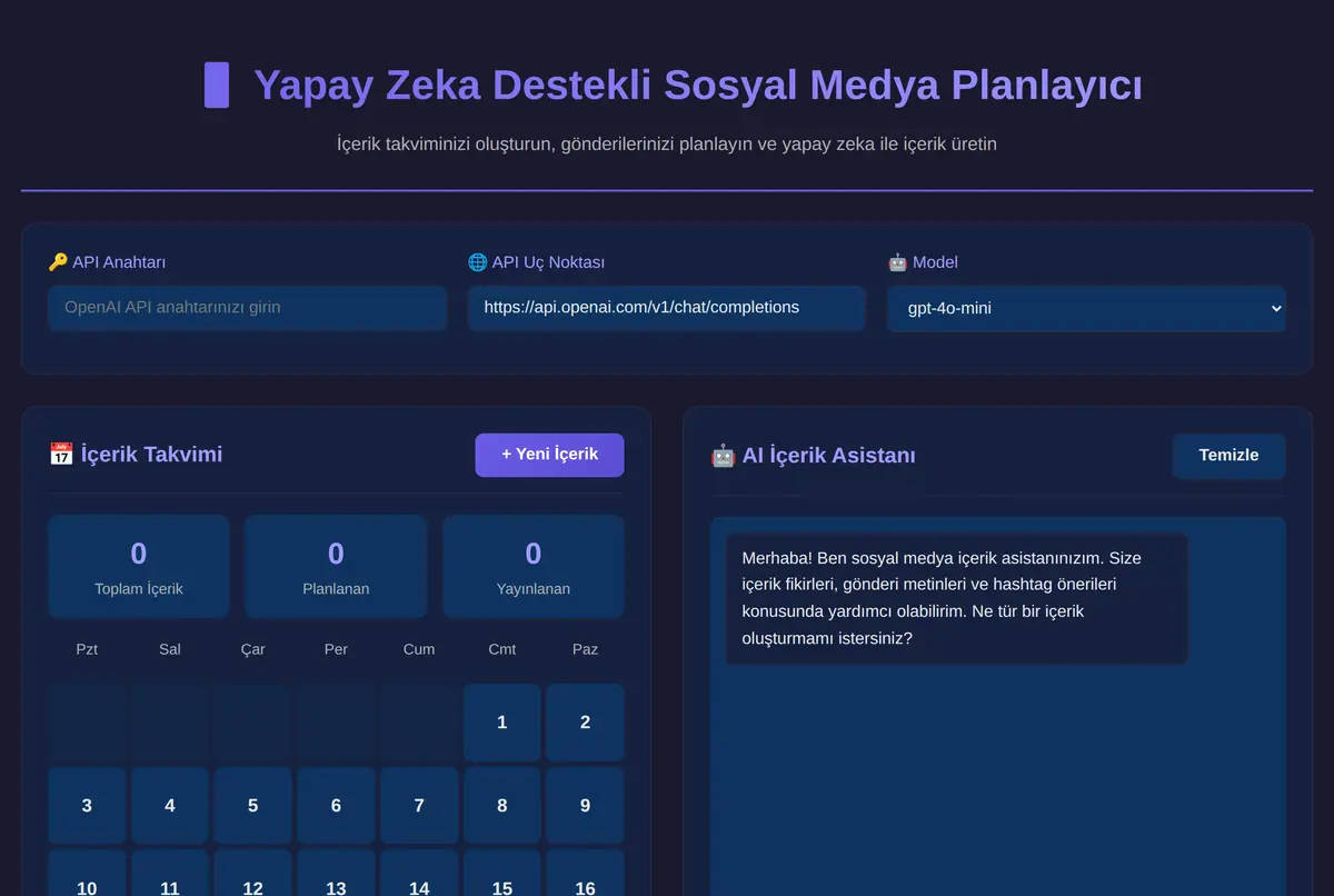 Yapay Zeka Destekli Sosyal Medya Planlayıcı ekran görüntüsü 2