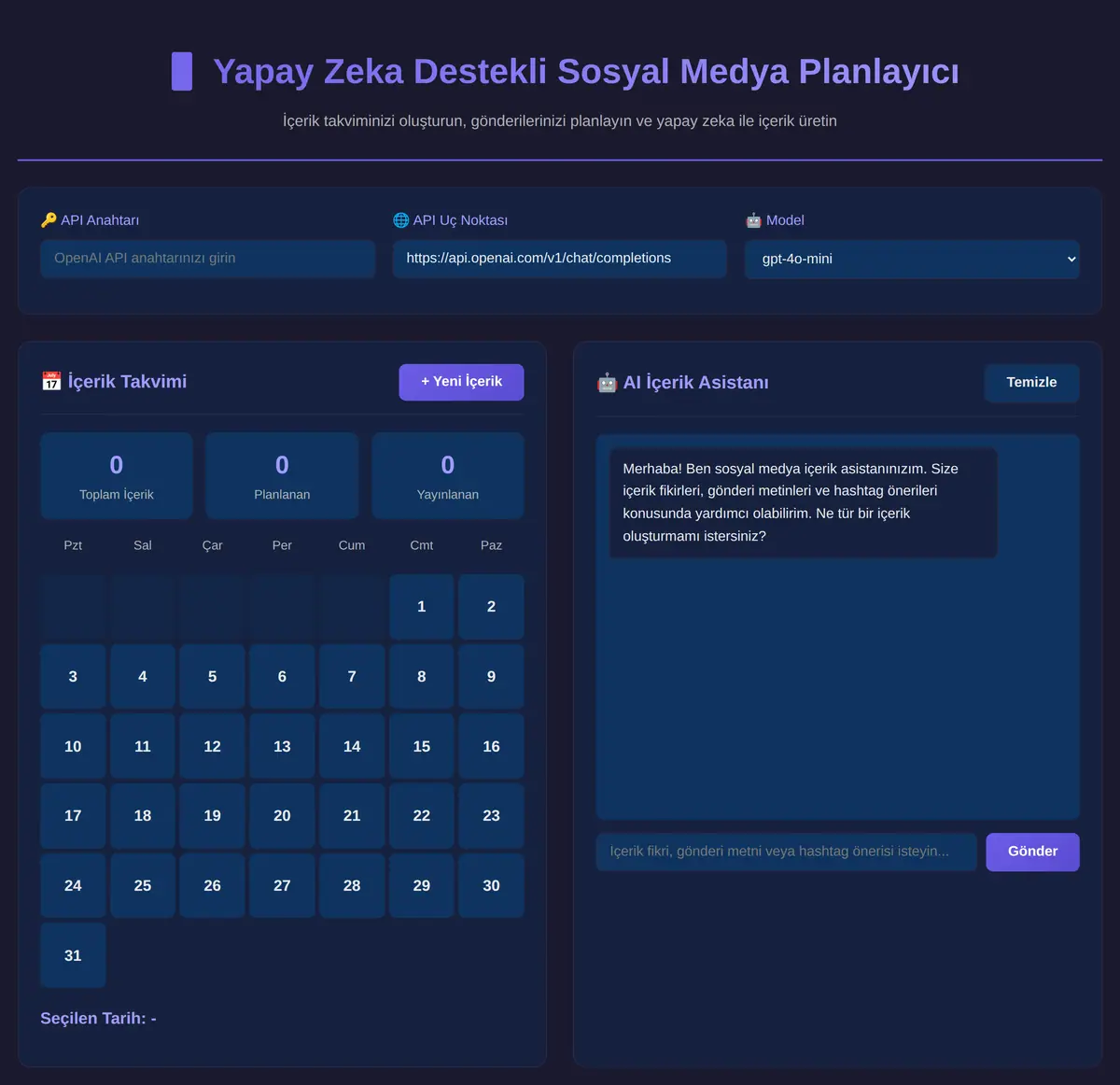 Yapay Zeka Destekli Sosyal Medya Planlayıcı ekran görüntüsü 3