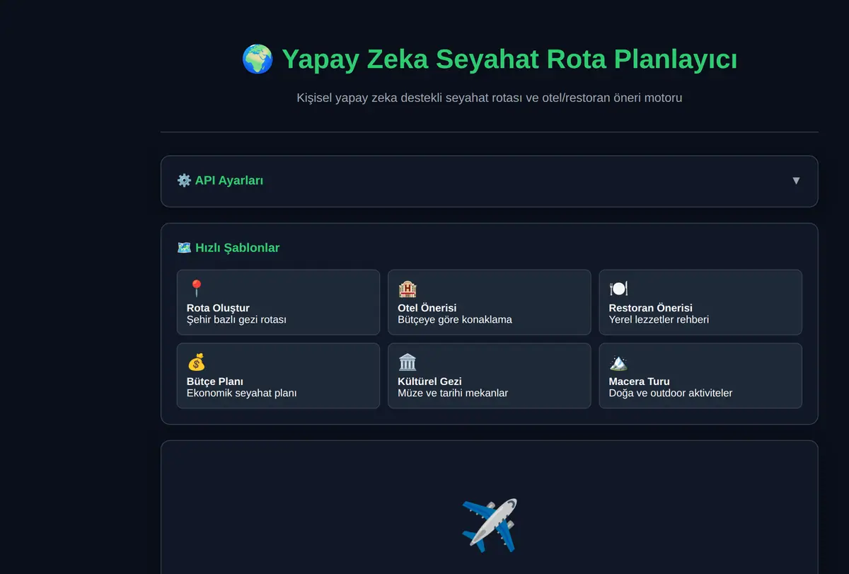 Yapay Zeka Seyahat Rota Planlayıcı ekran görüntüsü