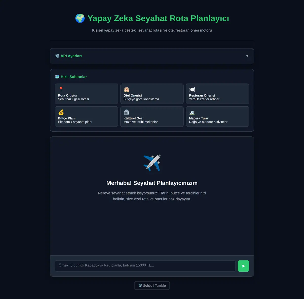 Yapay Zeka Seyahat Rota Planlayıcı ekran görüntüsü 3