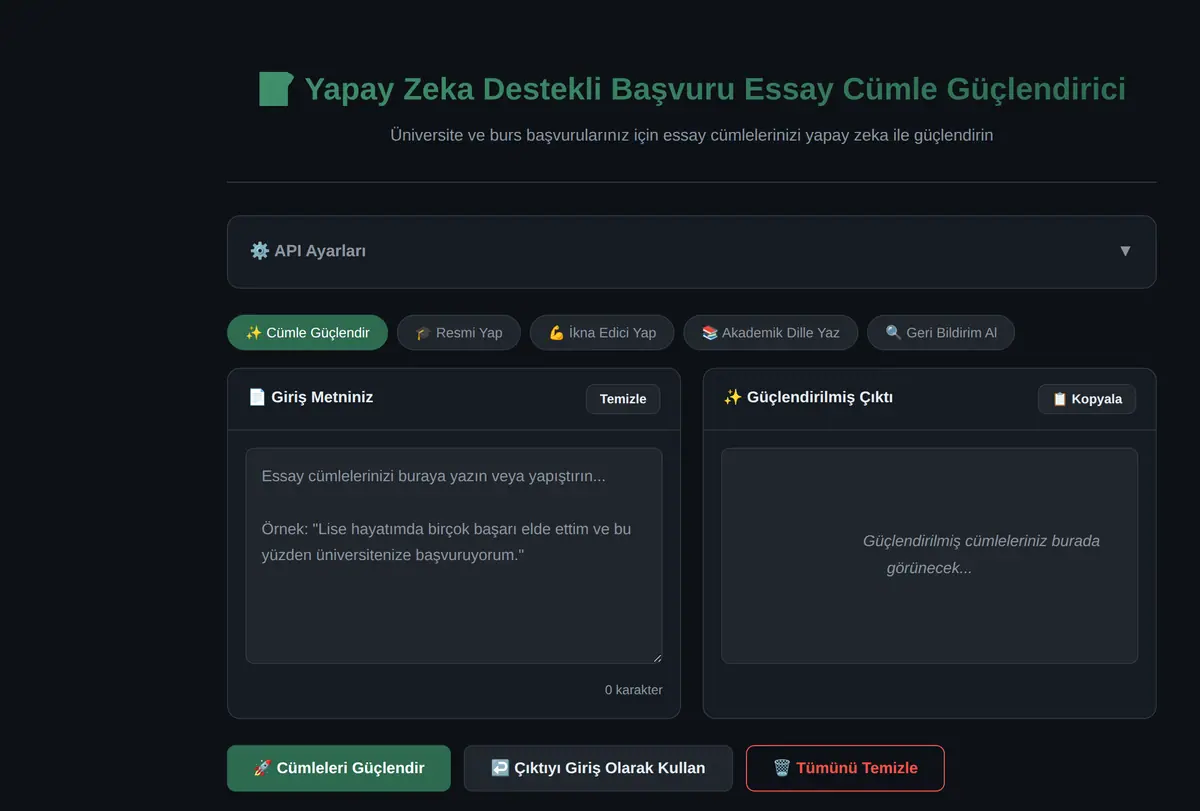 Yapay Zeka Destekli Başvuru Essay Cümle Güçlendirici ekran görüntüsü