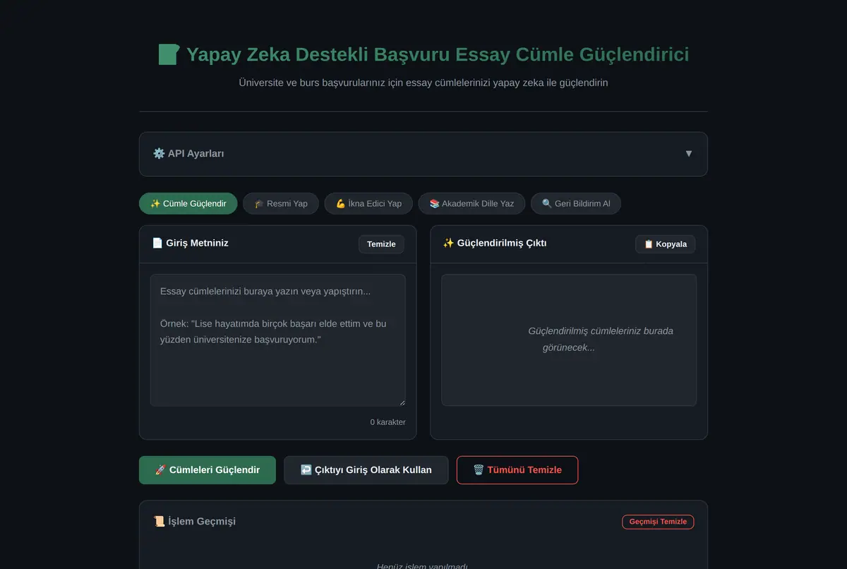 Yapay Zeka Destekli Başvuru Essay Cümle Güçlendirici ekran görüntüsü 2