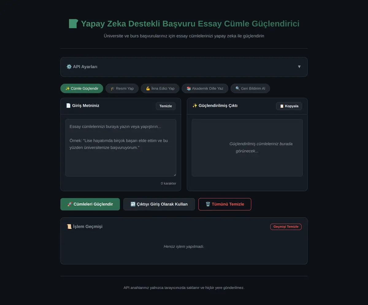 Yapay Zeka Destekli Başvuru Essay Cümle Güçlendirici ekran görüntüsü 3