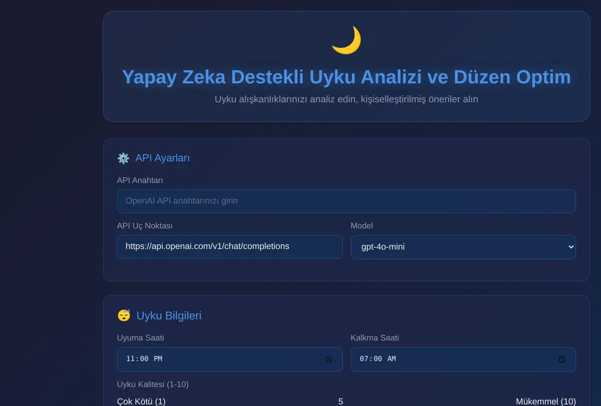 Yapay Zeka Destekli Uyku Analizi ve Düzen Optim ekran görüntüsü