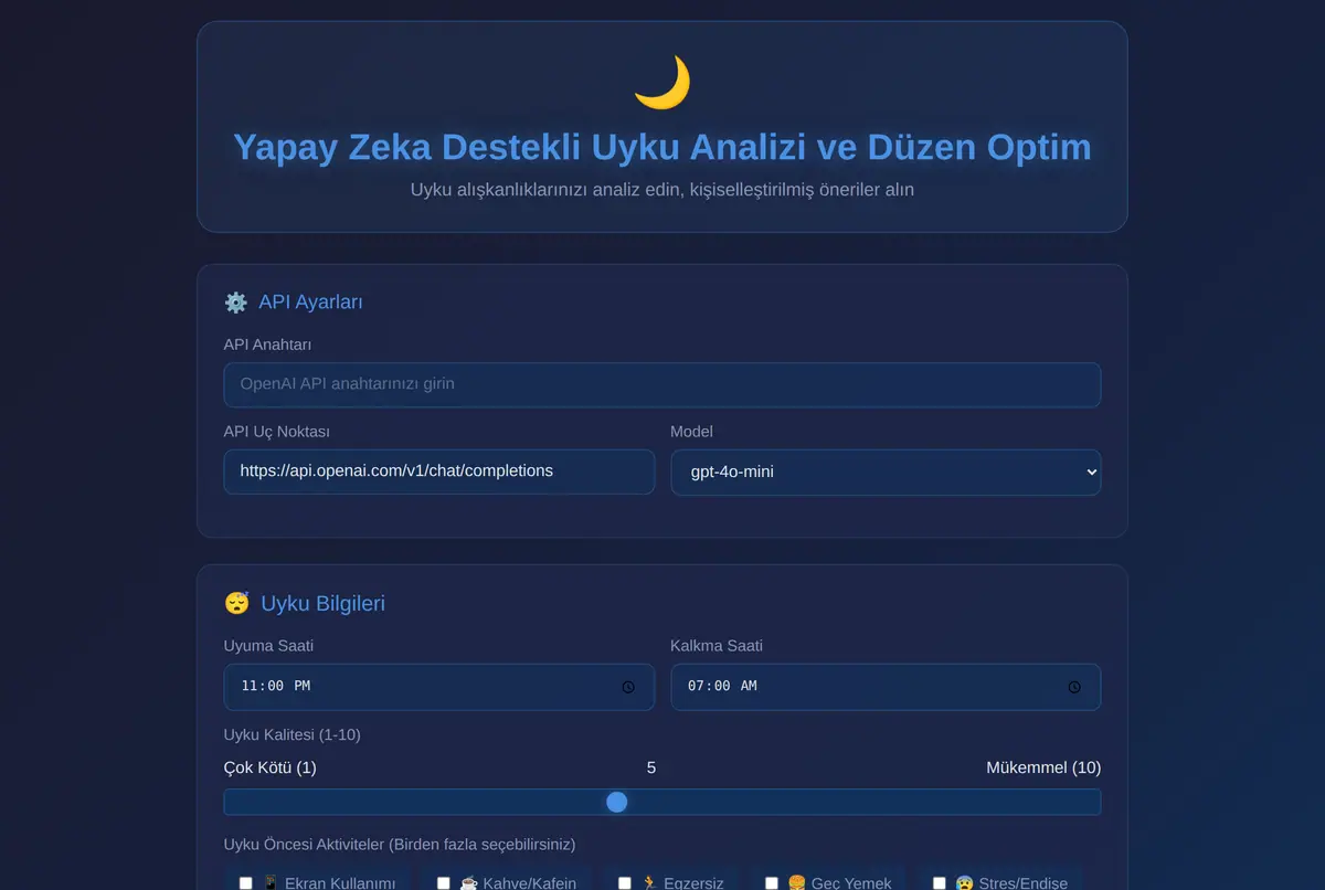 Yapay Zeka Destekli Uyku Analizi ve Düzen Optim ekran görüntüsü 2