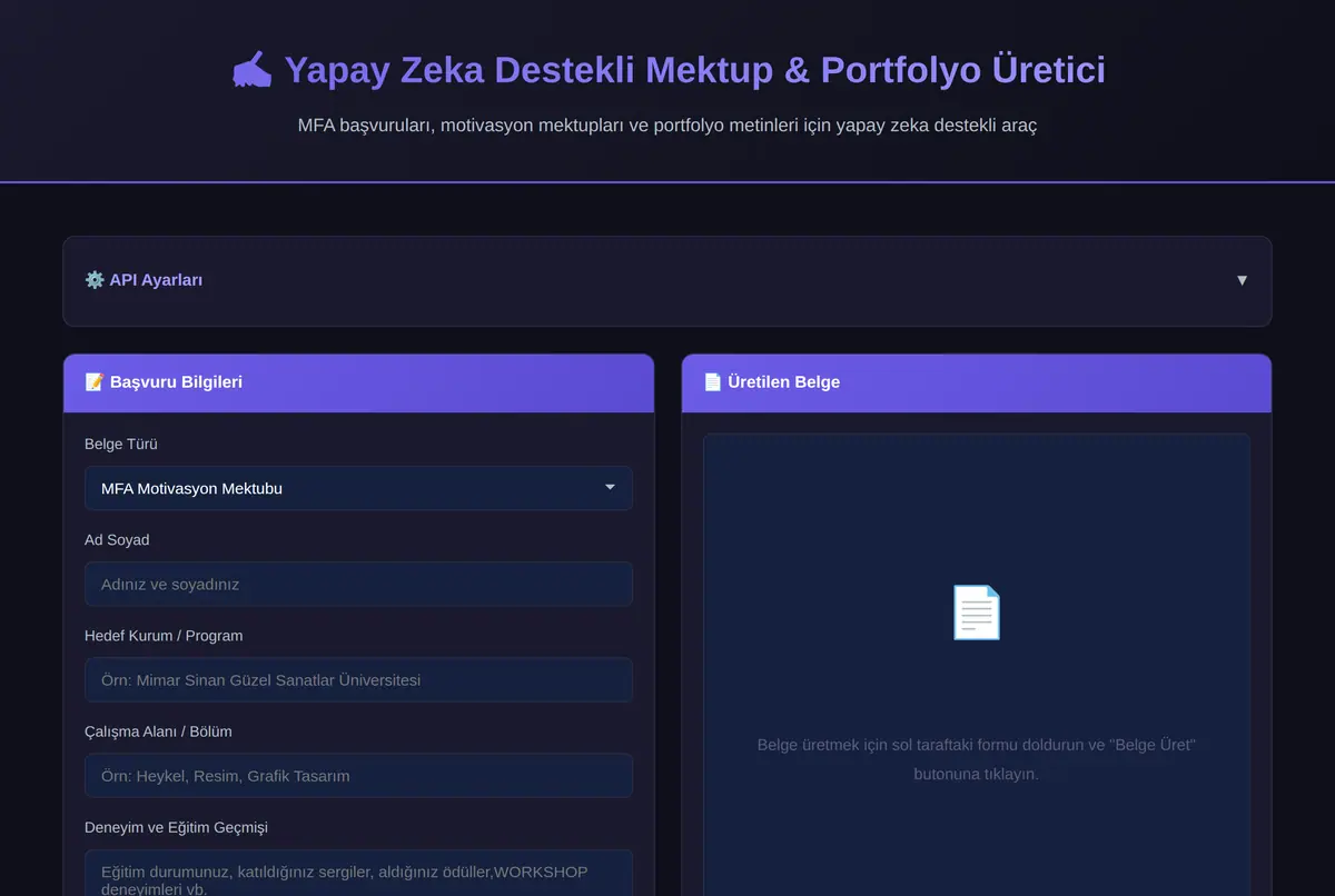 Yapay Zeka Destekli Mektup & Portfolyo Üretici ekran görüntüsü 2