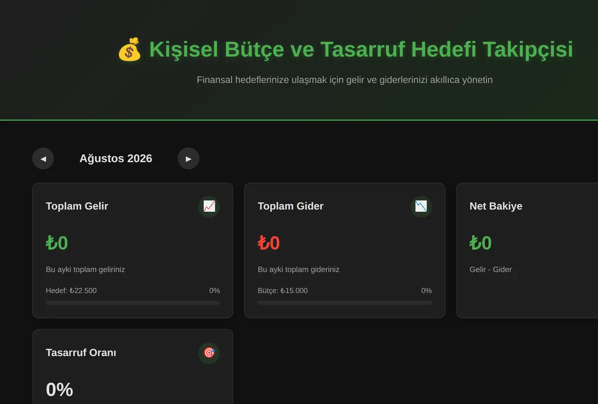 Kişisel Bütçe ve Tasarruf Hedefi Takipçisi ekran görüntüsü