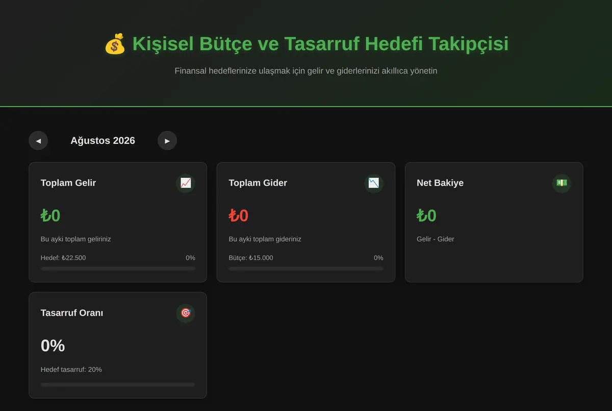 Kişisel Bütçe ve Tasarruf Hedefi Takipçisi ekran görüntüsü 2