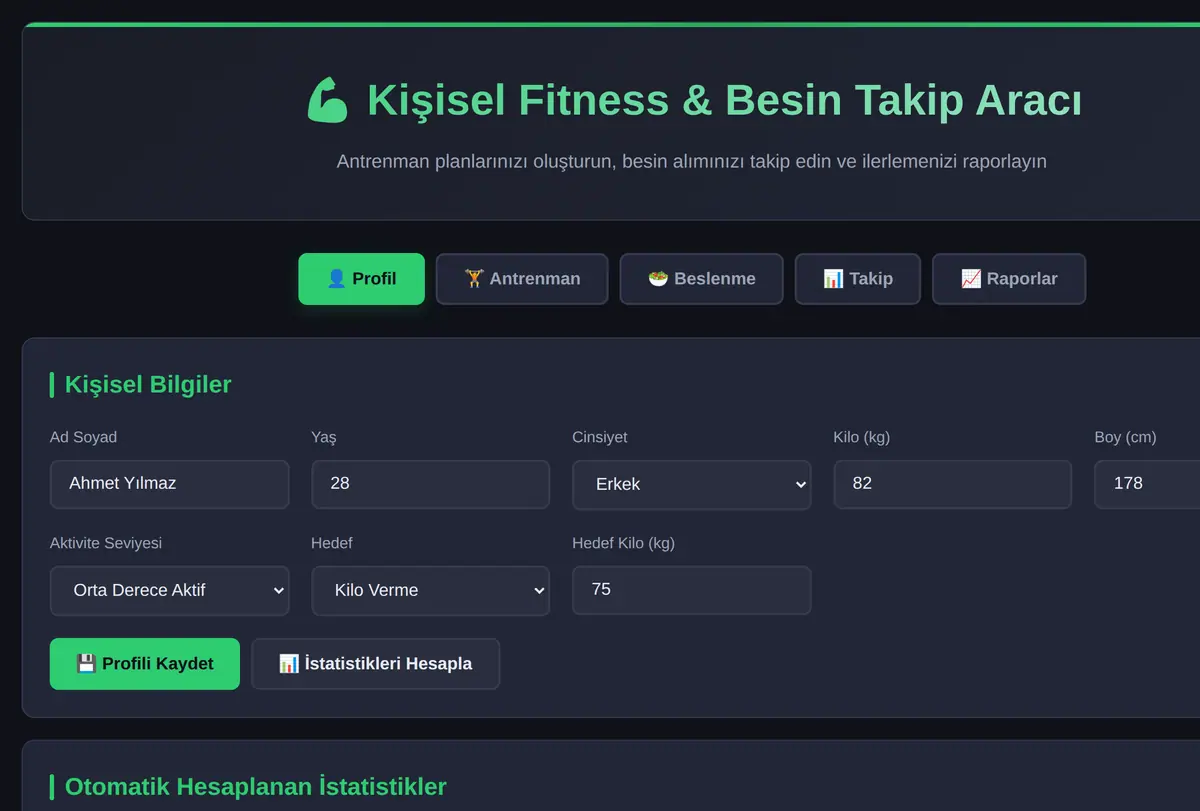 Kişisel Fitness & Besin Takip Aracı ekran görüntüsü