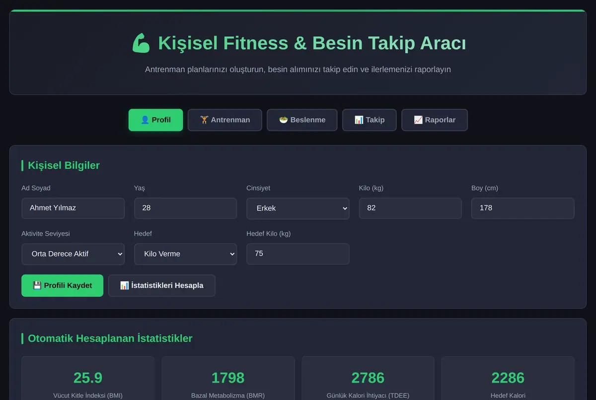 Kişisel Fitness & Besin Takip Aracı ekran görüntüsü 2