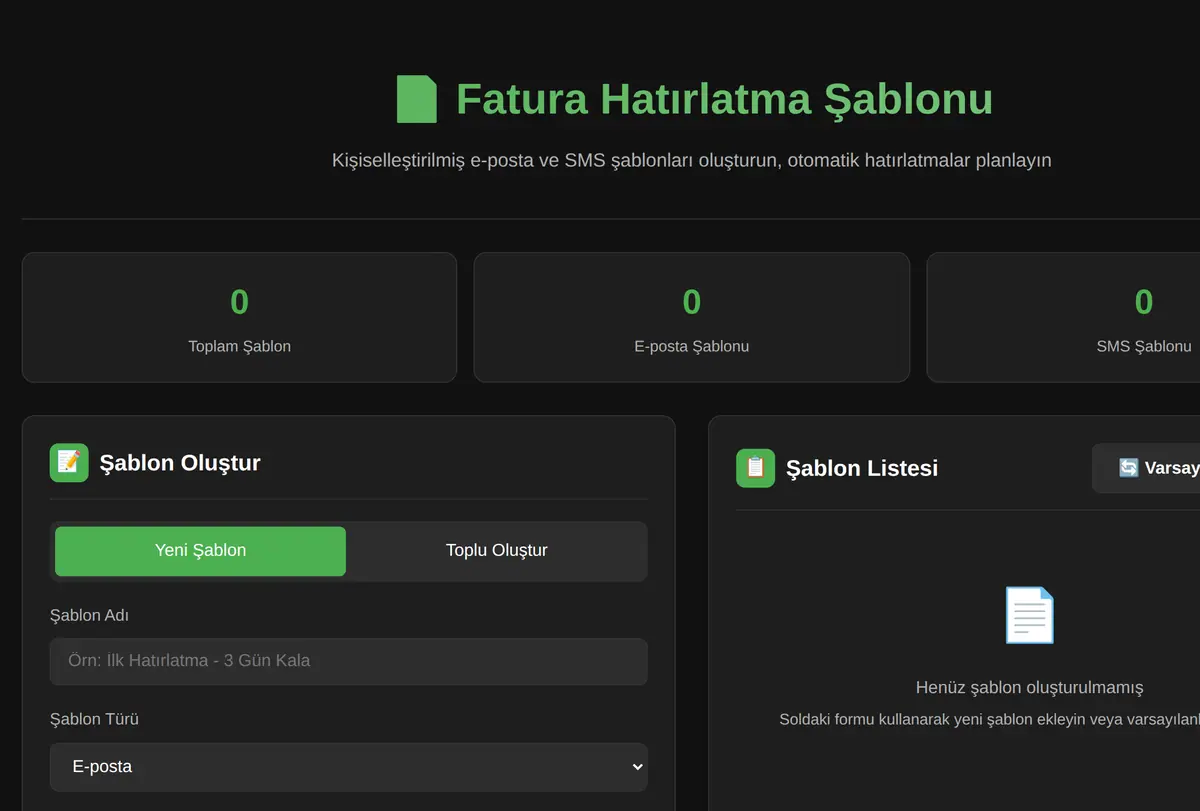 Fatura Hatırlatma Şablonu ekran görüntüsü